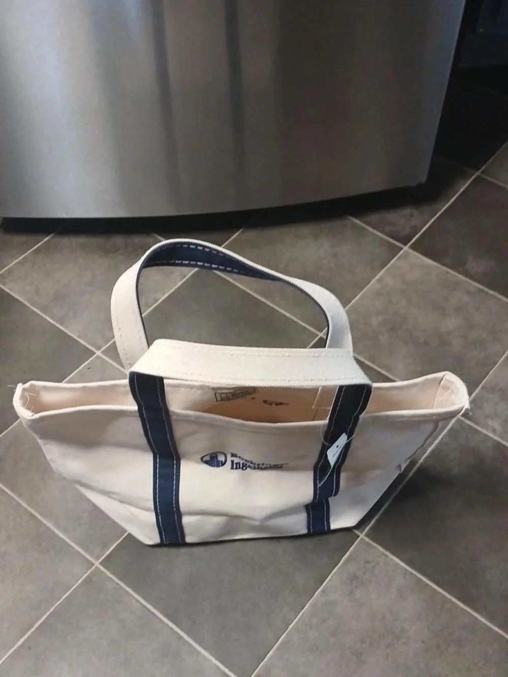 L.L. Bean White and Navy Canvas Duffel Boat & Tote